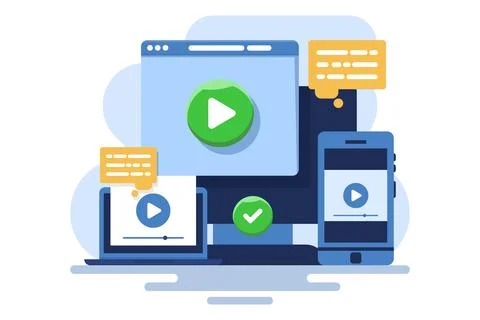 Concept of video tutorials, webinars, distance education. Illustrazione stock