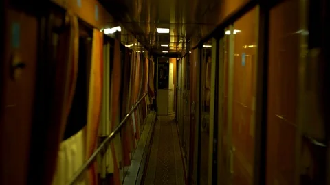 Concept view of moving renewed soviet second class coupe ammendorf express Stock Footage 118208221