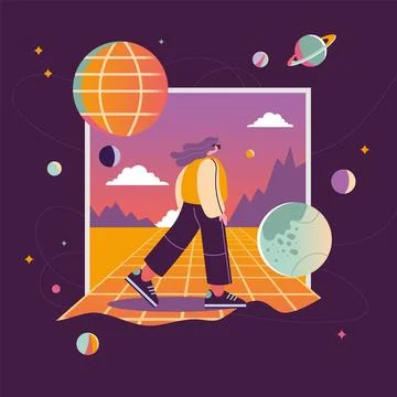 Concept of virtual reality technology, Future digital metaverse, cartoon st.. Stock Illustration