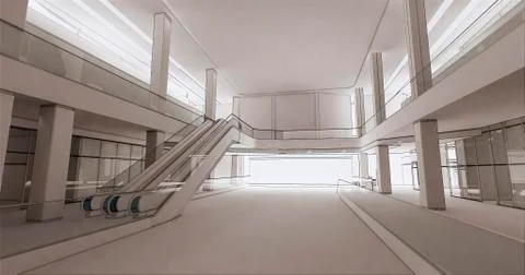 Concept visualization empty public space of a large shopping mall Stock Illustration