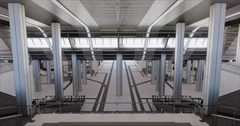 Concept visualization empty public space of large shopping mall or transport hub Stock Illustration