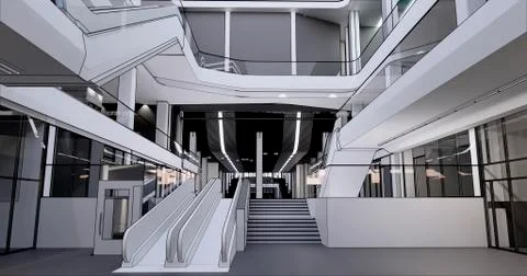 Concept visualization empty public space of large shopping mall or transport hub Stock Illustration