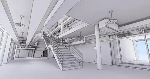 Concept visualization empty public space of business centre Stock Illustration