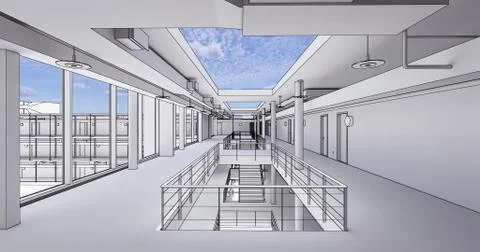 Concept visualization empty public space of business centre Ilustración de archivo