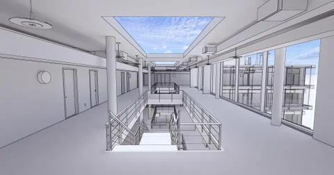Concept visualization empty public space of business centre Stock Illustration