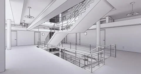 Concept visualization empty public space of business centre Stock Illustration