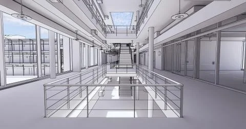 Concept visualization empty public space of business centre Stock Illustration