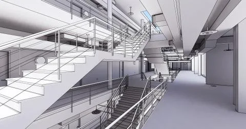 Concept visualization empty public space of business centre Stock Illustration