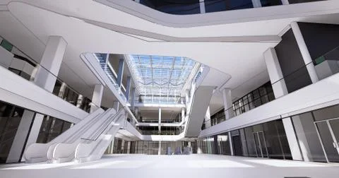 Concept visualization empty public space of a large shopping mall Ilustración de archivo