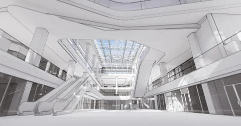 Concept visualization empty public space of a large shopping mall Illustrazione stock