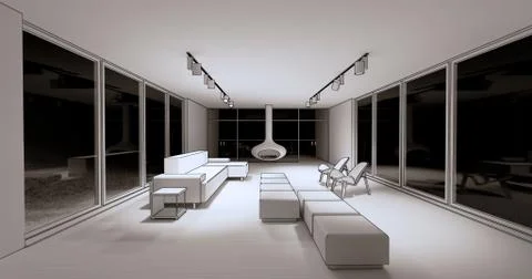 Concept visualization interior of residential house space at modern style Stock Illustration