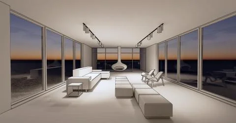 Concept visualization interior of residential house space at modern style Stock Illustration