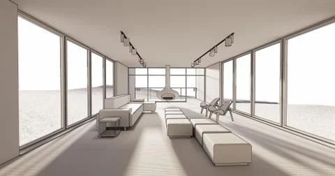 Concept visualization interior of residential house space at modern style Stock Illustration