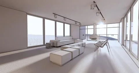 Concept visualization interior of residential house space at modern style Stock Illustration
