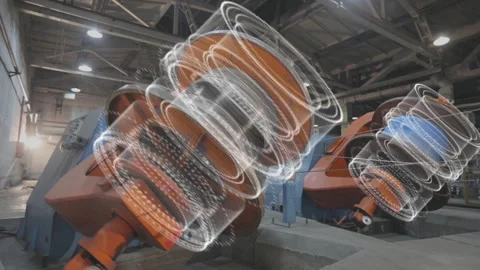 The concept of visualization of modern technologies in a factory. CNC machine in Stock Footage 274472981
