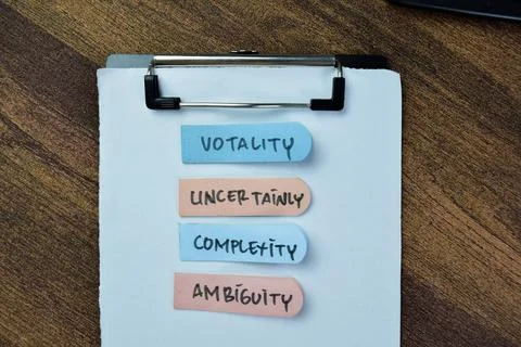 Concept of Votality, Uncertainly, Complexity, Ambiguity write Stock Photos
