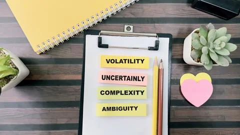 Concept of VUCA - Volatility Uncertainly Complexity Ambiguity Stockfoto's