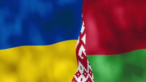 Concept of war between Belarus and Ukraine, animated flag waving in the wind Stock Footage 170897023