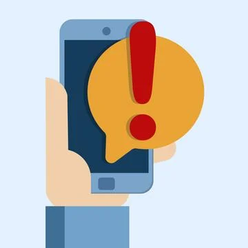 Concept of warning notification with exclamation mark on smart device screen Stock Illustration