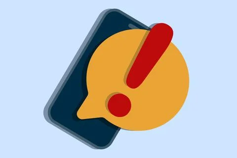 Concept of warning notification with exclamation mark on smart device screen Stock Illustration