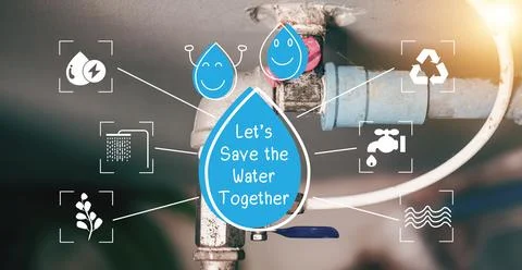 Concept : Water saving. Water drop icon and message help save water for the.. Stock Photos
