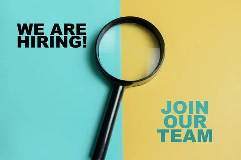 Concept of we are hiring, join our team write on color background Stock Photos