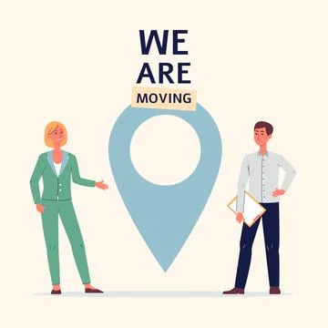 Concept of we are moving and business relocation a vector poster. Illustrazione stock