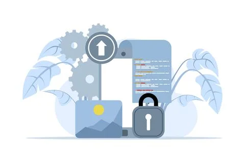 Concept of web Design, ui ux and programmer with computer. Stock-Illustration