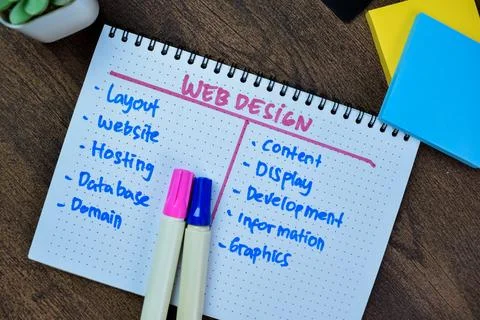 Concept of Web Design write on book isolated with keyword on Wooden Table. Stock Photos