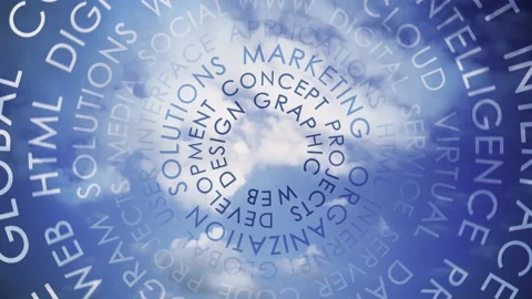 Concept web marketing solutions word cloud sky loop background Stock Footage 229847260