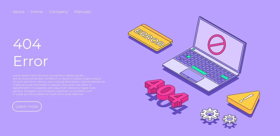 Concept of web page connection error. Landing page design with laptop 库存插图