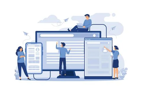 Concept of web page design and development of mobile websites, small people.. Stock-Illustration