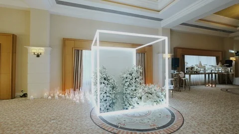 Concept Of Wedding Decor. Wedding Arch Is Decorated With Flowers. Stock Footage 110755740