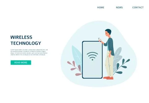 Concept of wireless Wi-Fi technology a vector design of landing page template Stock Illustration