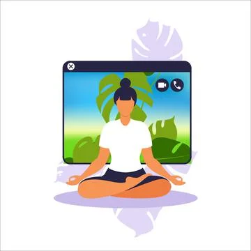 Concept woman practicing yoga and meditation on home. The girl sits in the lo Illustrazione stock