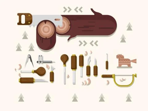 Concept woodcarving tools Illustrazione stock
