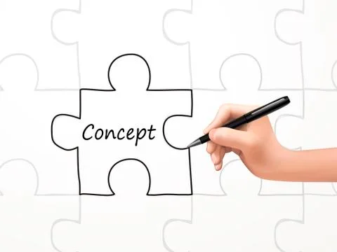 Concept word and puzzle drawn by human hand Stock Illustration