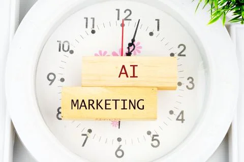 Concept words AI artificial intelligence marketing inscription on the woode.. Stock Photos