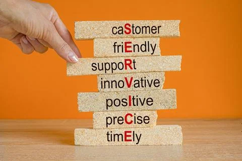 Concept words customer, friendly, support, innovative, positive, precise Foto stock