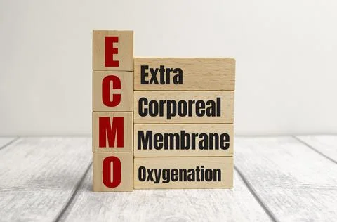 Concept words ECMO, Extra Corporeal Membrane Oxygenation on cubes and blocks  Stock Photos