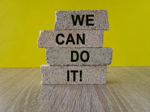 Concept words I can do it on brick blocks. Beautiful yellow background Stock Photos