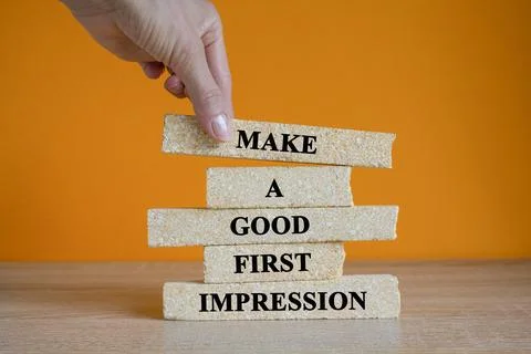 Concept words Make A Good First Impression on brick blocks. Foto stock