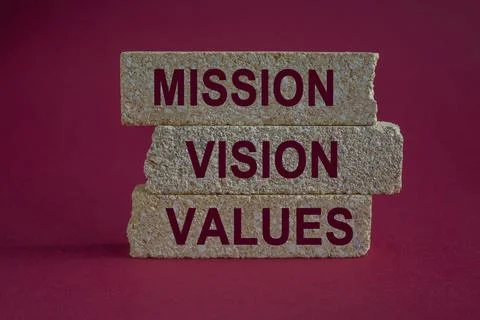 Concept words Mission Vision Values on brick blocks Stock Photos