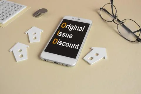 Concept words OID original issue discount on the mobile phone screen. Stock Photos
