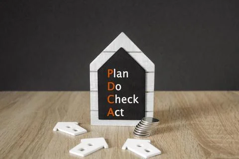 Concept words PDCA Plan, Do, Check, Act on black blackboard. Stock Photos