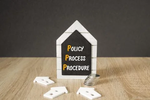 Concept words Policy, process, procedure on black blackboard. Foto stock
