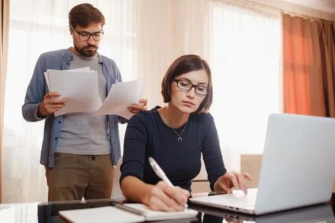 Concept of work from home, remote learning and online marketing Stock Photos