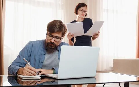 Concept of work from home, remote learning and online marketing 스톡 사진