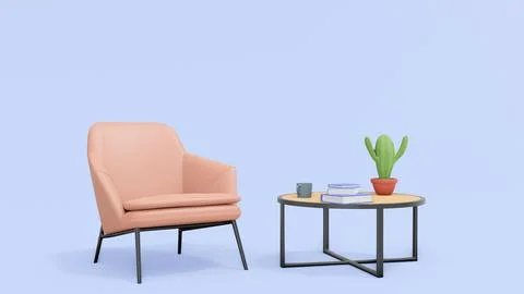 Concept work office minimalist 3D illustration of cartoon empty office work.. Illustrazione stock