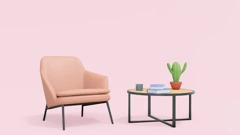 Concept work office minimalist 3D illustration of cartoon empty office work.. Stock Illustration